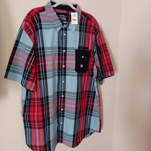 Paris Nation NWT Red and Blue Plaid Casual Button Down Camp Shirt 4X  Casual